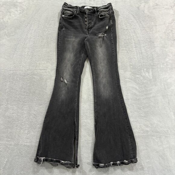 Flying Monkey Jeans Mid Rise Flare Wide Cuff Split 28  Hem Charcoal Y2K - Picture 1 of 10